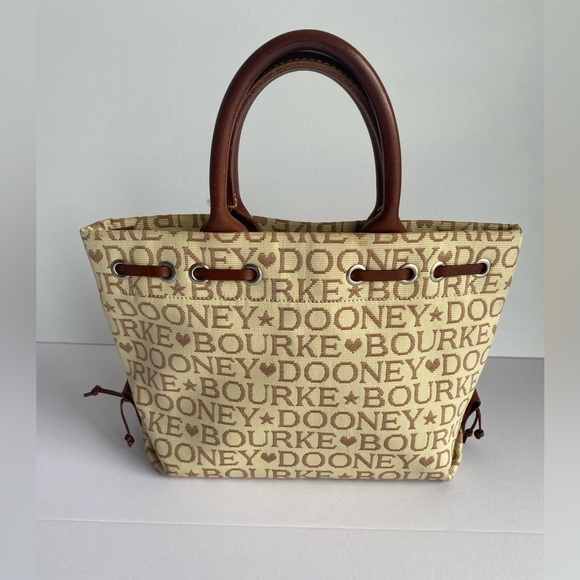 Dooney Bourke Vintage Cream Brown Logo Jacquard‎ Canvas Small Bag Purse - Picture 4 of 14